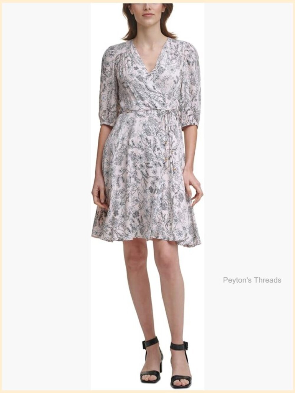 V-Neck Dress with Self Tie Waist Zipper Closure Rayon Blend